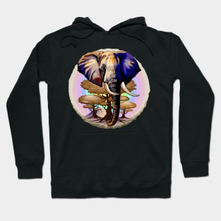 African Elephant, Acacias and Kilimanjaro Mountain on Soft Pastel Rainbow Hoodie